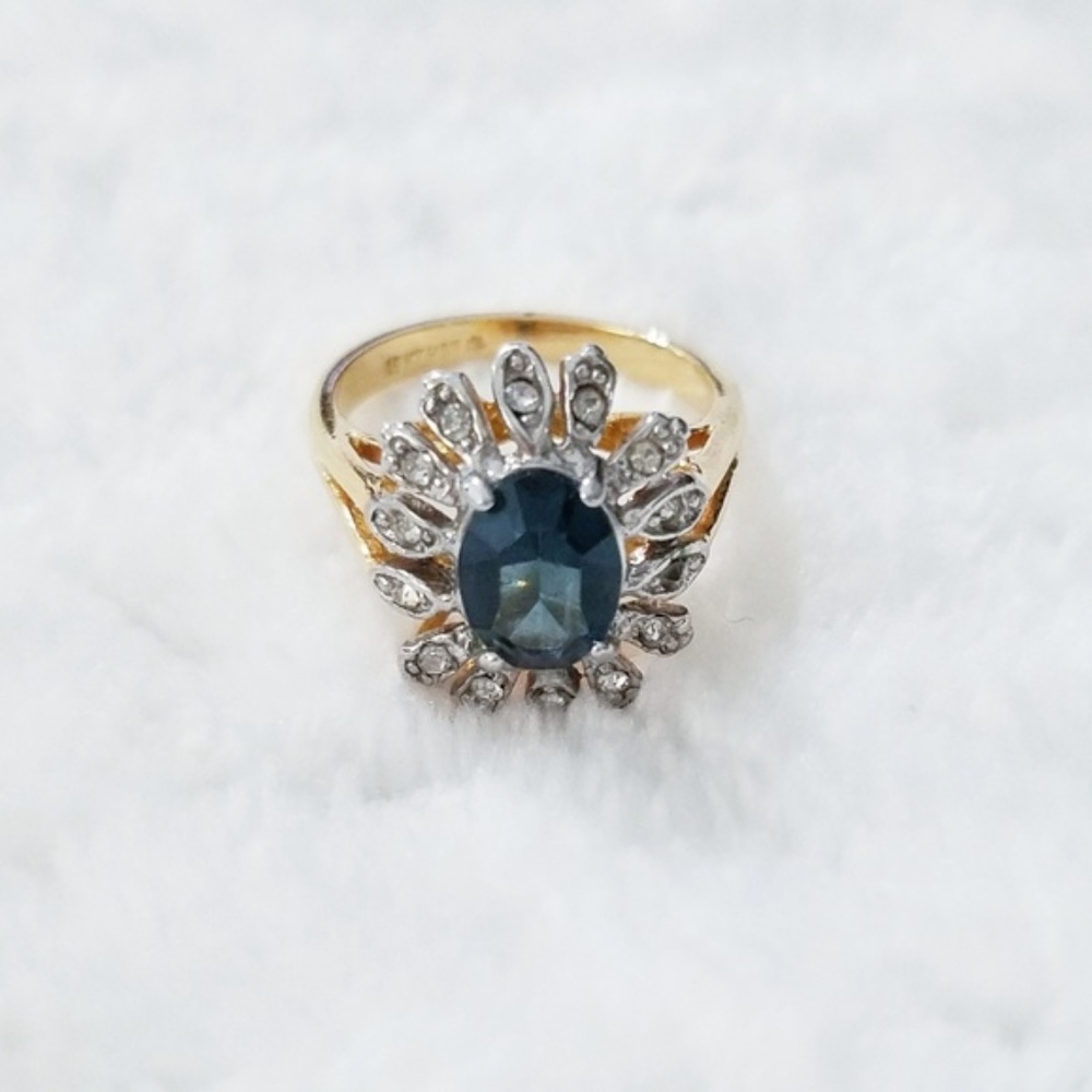 Ring | Dark Blue Stone Mixed Metal Color Ring - Picture 2 of 3